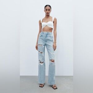 HIGH WAISTED DISTRESSED WIDE LEG JEANS